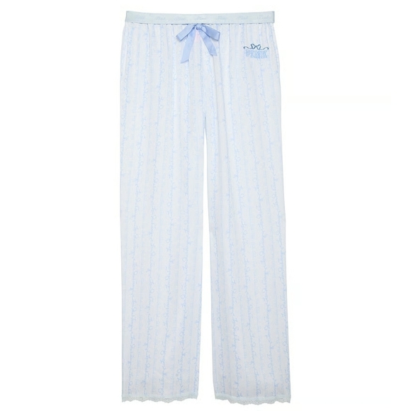LoveShackFancy Light Blue Lace Trim Pajama Pants - Picture 1 of 2